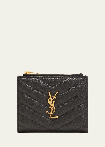 Shop Saint Laurent Ysl Monogram Small Ziptop Wallet In Grained Leather