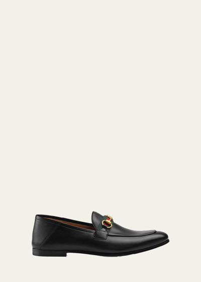 Shop Gucci Men's Brixton Web Leather Loafers