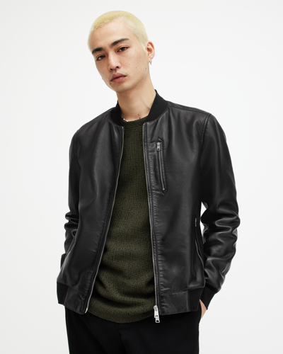 Shop Allsaints Kemble Recycled Leather Bomber Jacket In Black