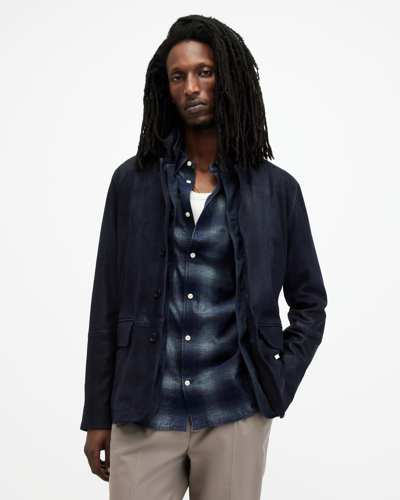 Shop Allsaints Survey Double Layered Leather Blazer In Mcway Blue
