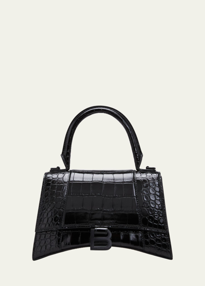 Shop Balenciaga Hourglass Small Crocodile-embossed Top-handle Bag