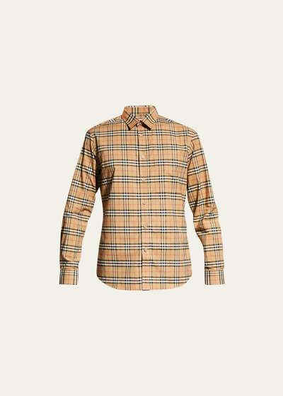 Shop Burberry Men's Simpson Check-pattern Sport Shirt