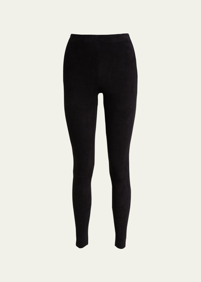 Shop Alice And Olivia Maddox Suede High-waist Side-zip Leggings