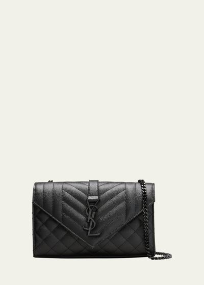 Shop Saint Laurent Envelope Triquilt Small Ysl Shoulder Bag In Grained Leather