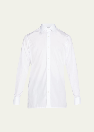 Shop Charvet Men's Basic Solid Point-collar Dress Shirt With French Cuffs