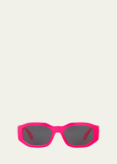 Shop Versace Chunky Rectangle Sunglasses W/ Logo Disc Arms