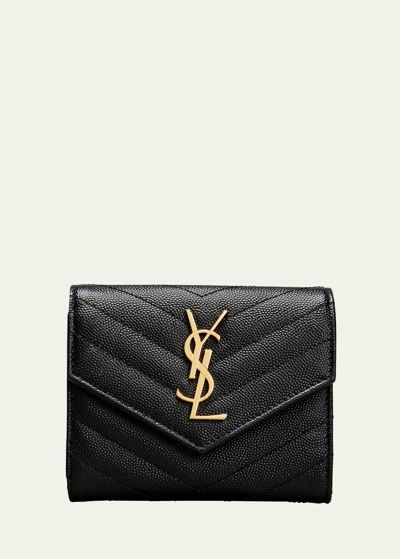 Shop Saint Laurent Ysl Monogram Trifold Wallet In Grained Leather