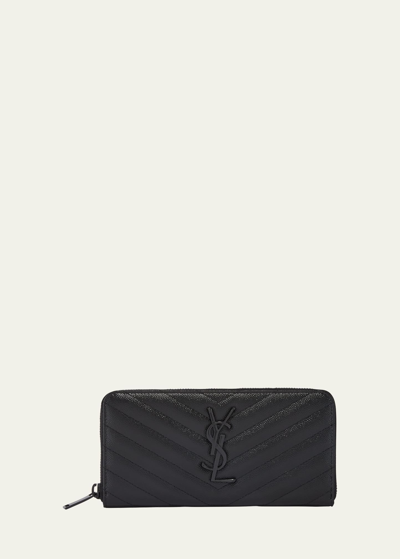 Shop Saint Laurent Ysl Monogram Large Zip Wallet In Grained Leather