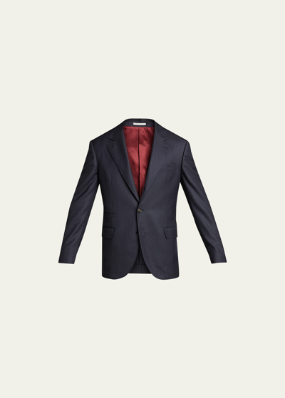 Shop Brunello Cucinelli Men's Chalk Stripe Super 150s Wool Suit