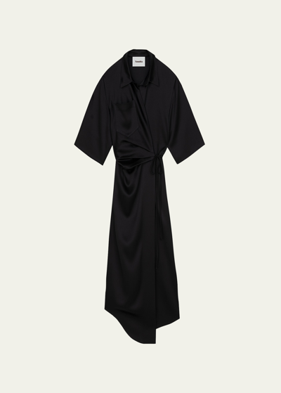 Shop Nanushka Lais Half-sleeve Satin Midi Wrap Dress