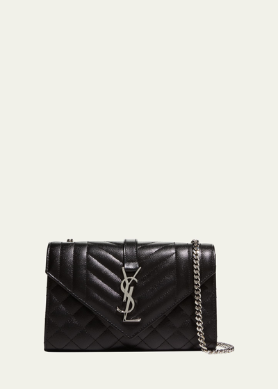 Shop Saint Laurent Envelope Triquilt Small Ysl Shoulder Bag In Grained Leather