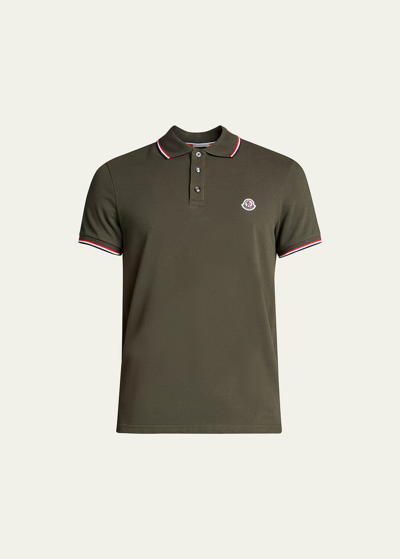 Shop Moncler Men's Tipped Cotton Pique Polo Shirt