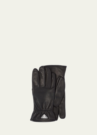 Shop Prada Men's Napa Gloves With Triangle Logo