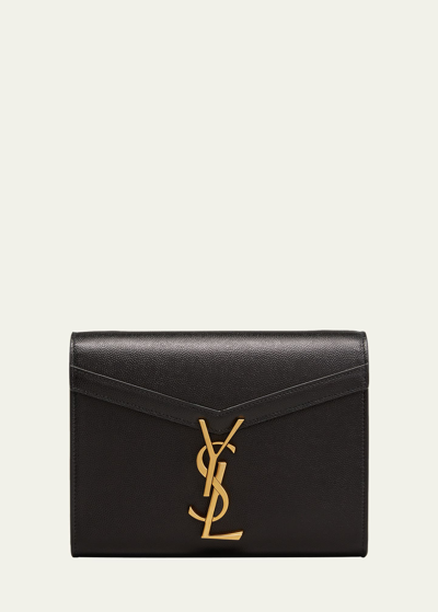 Shop Saint Laurent Cassandra Mini Ysl Wallet On Chain In Grained Leather