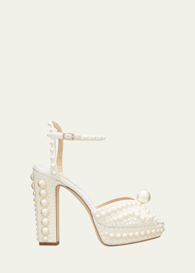 Shop Jimmy Choo Sacaria 120mm Pearly-stud Platform Sandals