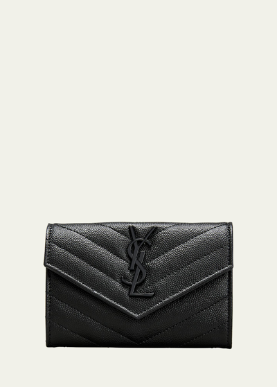 Shop Saint Laurent Ysl Monogram Small Flap Wallet In Grained Leather