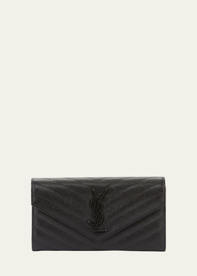Shop Saint Laurent Ysl Monogram Large Flap Wallet In Grained Leather