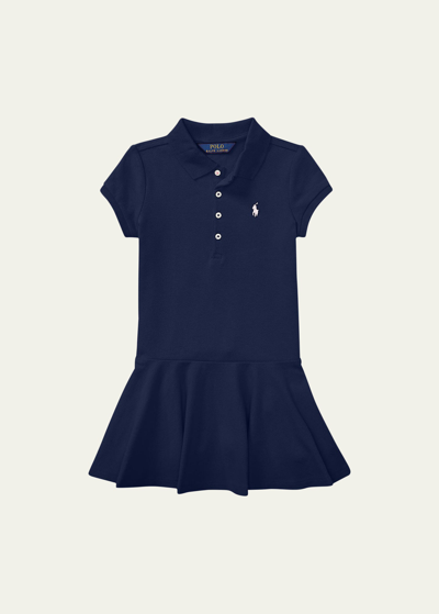Shop Ralph Lauren Girl's Short-sleeve Knit Drop-waist Polo Dress