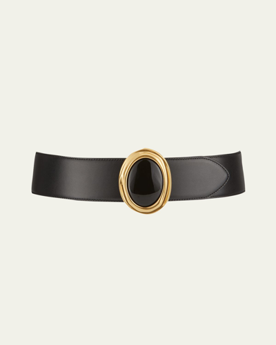 Shop Saint Laurent Cabachon Buckle Leather Belt