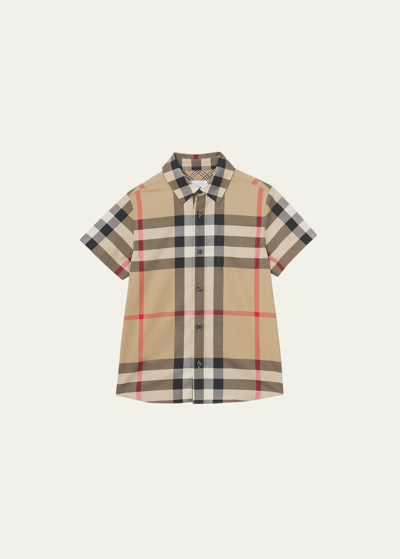 Shop Burberry Boy's Owen Vintage Check Button-down Shirt