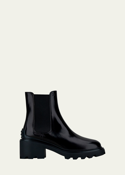 Shop Tod's Shiny Leather Lug-sole Chelsea Boots