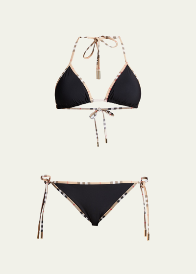 Shop Burberry Check-trimmed Two-piece Bikini Set