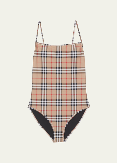 Shop Burberry Delia Plaid-print One-piece Swimsuit