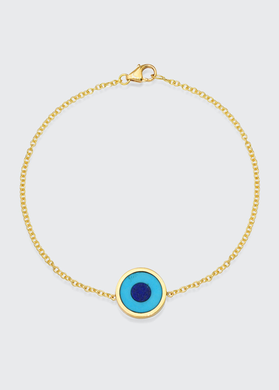 Shop Jennifer Meyer Mini Turquoise And Lapis Inlay Evil Eye Bracelet In 18k Yellow Gold