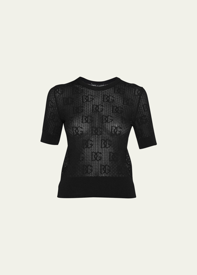 Shop Dolce & Gabbana 18gg Intarsia-logo Lace Short-sleeve Sweater