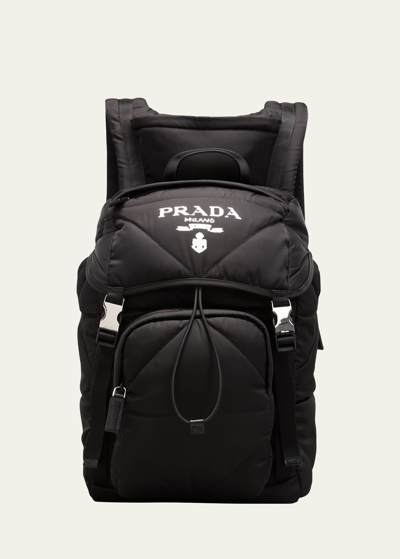 Shop Prada Men's Padded Nylon Logo Backpack W/ Hood