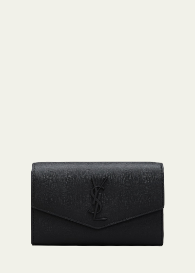 Shop Saint Laurent Uptown Ysl Wallet On Chain In Grained Leather