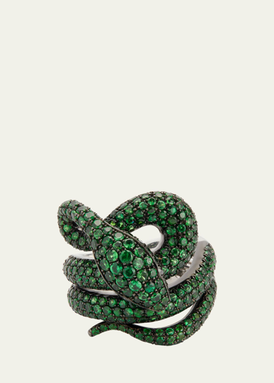 Shop Stéfère 18k White Gold Green Ring From The Snake Collection