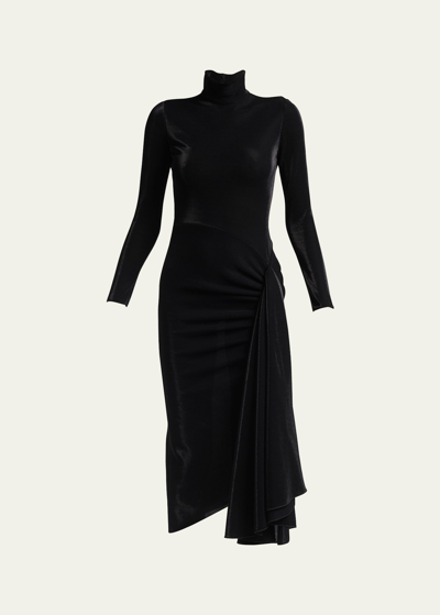 Shop Giorgio Armani Draped Iridescent Jersey Midi Dress