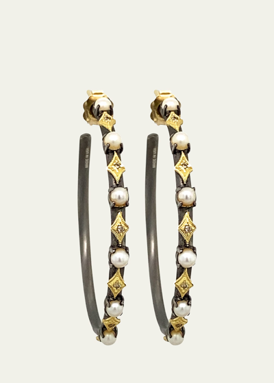 Shop Armenta Old World Alternating Pearl And Crivelli Hoop Earrings, 35mm