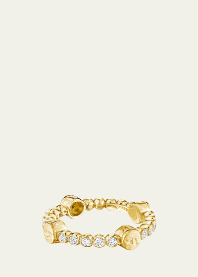 Shop Anthony Lent Tiny Moonface Bead Ring 18k Yellow Gold, Diamond 0.30ct 5 Mm X 25 Mm