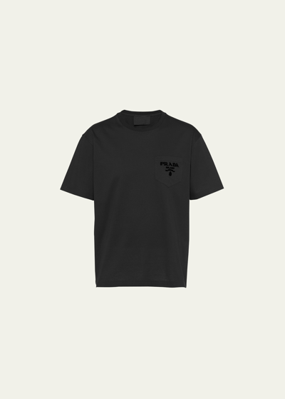 Shop Prada Men's Velvet-logo Pocket T-shirt
