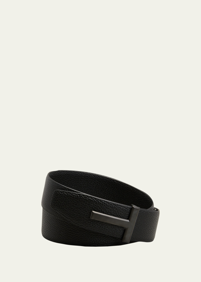 Shop Tom Ford Men's Reversible T-buckle Leather Belt, 40mm