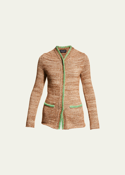 Shop Giorgio Armani Snap-front Cashmere Jacket W/ Contrast Stitching