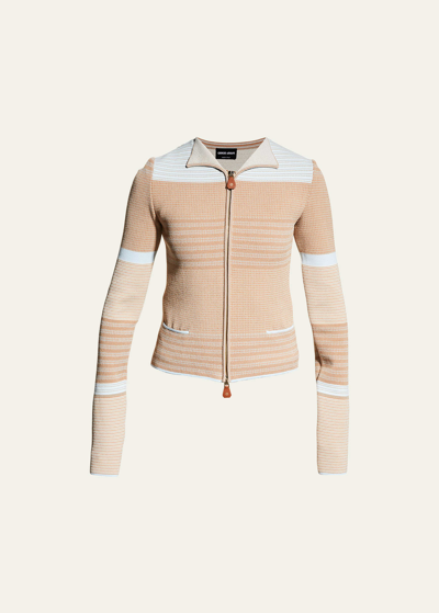 Shop Giorgio Armani Stripe Knitted Jacket