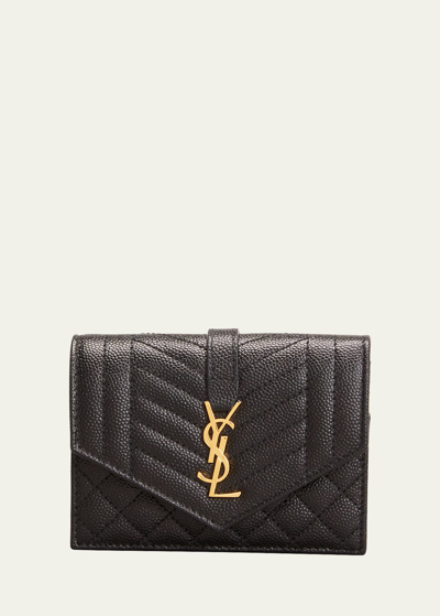 Shop Saint Laurent Envelope Small Ysl Flap Wallet In Grained Leather