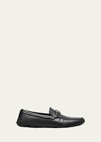 Shop Giorgio Armani Men's Monogram Leather Drivers