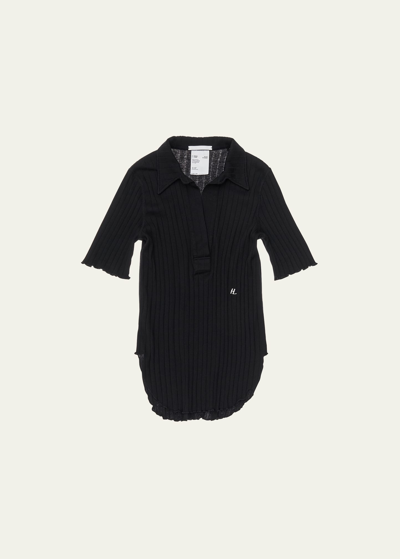 Shop Helmut Lang Ribbed Knit Short Sleeve Polo Shirt