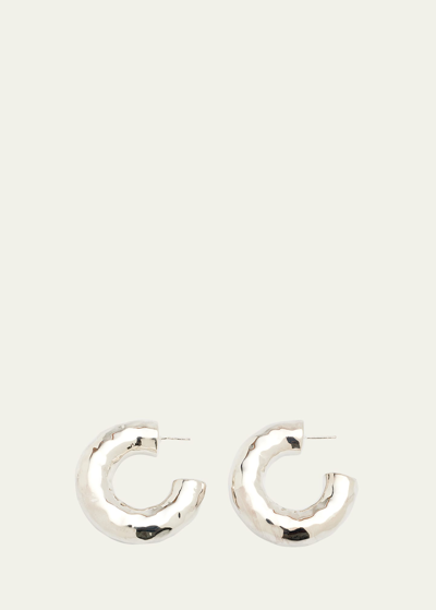 Shop Ippolita Hammered Medium Hoop Earrings In Sterling Silver