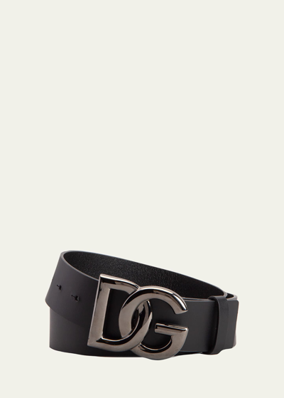 Shop Dolce & Gabbana Men's Dg-logo Leather Buckle Belt