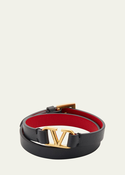 Shop Valentino Logo Leather Wrap Bracelet