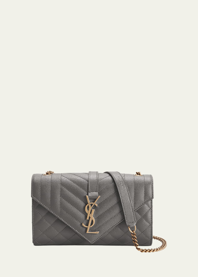 Shop Saint Laurent Envelope Triquilt Small Ysl Shoulder Bag In Grained Leather