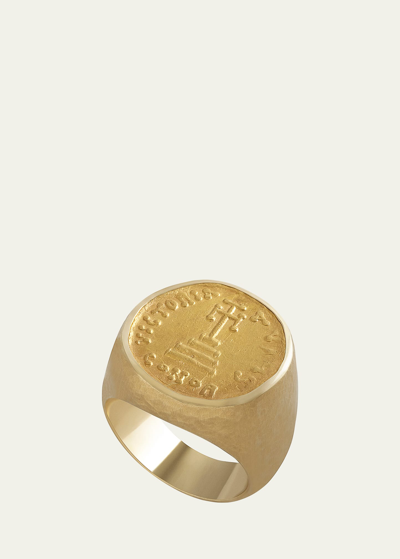 Shop Jorge Adeler Men's 18k Hammered Yellow Gold Victoria Coin Ring