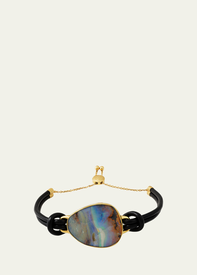 Shop Jorge Adeler Unisex 18k Yellow Gold Opal Leather Bracelet