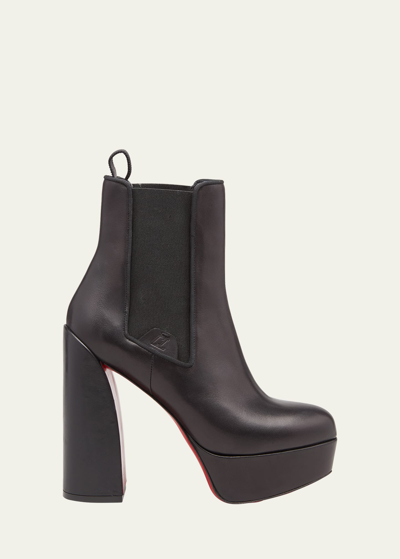 Shop Christian Louboutin Leather Chelsea Red Sole Platform Booties