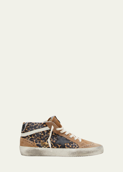 Shop Golden Goose Mid Star Leopard-print Suede Sneakers